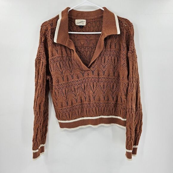 Universal thread knit sweater large burnt orange brown 80s 90s polo crop - Picture 1 of 3